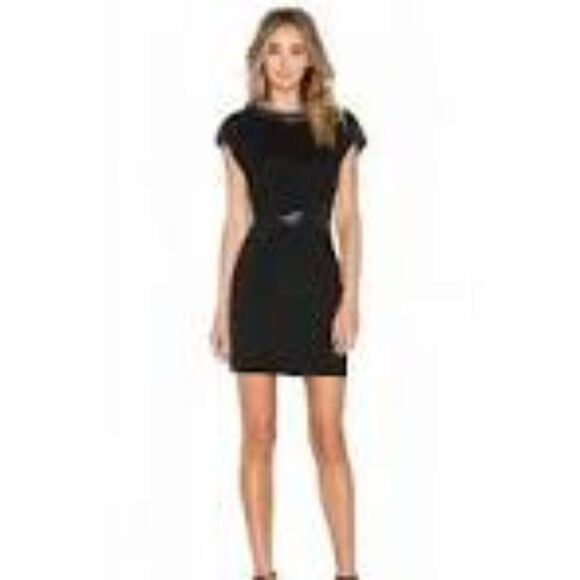 The Kooples Black Vinyl Faux Leather Trim Fitted Mini Dress 34 or XS - Picture 1 of 9